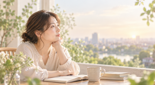 人間関係で背負いすぎて疲れたときに、窓辺で自分の気持ちを整理する女性